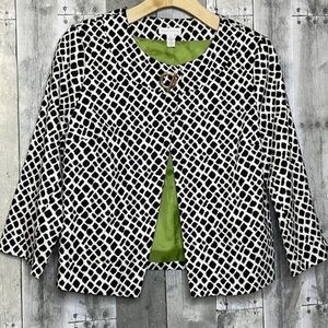 NWT Charter Club black & white open front jacket. Long sleeves. Lime green lined